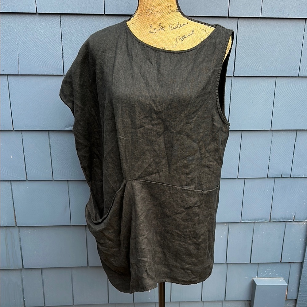 Black Women's Asymmetric Linen Tank Top